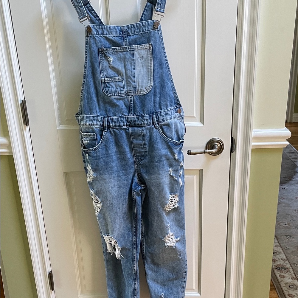 Zara Trafaluc Denim Markers Overalls with Distressed Detailing Size L